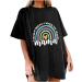 Mama Rainbow Print T Shirt for Women Funny Letter Graphic Tee Plus Size Summer Casual Loose Short Sleeve Crewneck Blouse Tops C-black Medium