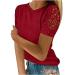 Womens Summer Casual Cold Shoulder T Shirts Elegant Lace Crochet Hollow Out Short Sleeve Tops Solid/Colorblock Loose Blouse I Medium