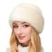 Futrzane Faux Fur Trimmed Winter Hat for Women - Classy Russian Hat with Fleece Small Ecru - Ecru Rabbit