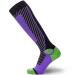 Pure Athlete Wool Ski Socks Women, Men  Warm Merino Skiing, Snowboard Winter  Shin Padding Medium 1 Pair - Black/Purple/Neon Green