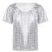 KKmeter Kids Girls Boys Shiny T-Shirt Short Sleeves Hip Hop Jazz Dance Performance Festival Party Loose Top Shirt Blouse 2-6 Silver