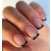 Mouyouglow Press on Nails Kurz Square Nude Black French French Fake Nails with nail glue natural black tips Artificial fingernails ... AR11