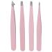 BRIODY 4-Piece Eyebrow Tweezers-Various Pointed and Angled Tweezers-with Leather Effect Protective Sleeve Pink