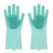 ESASAM Cleaning Gloves Silicone Dishwashing Gloves Household Kitchen Blue Green (15.5 * 34.5cm) Multifunctional Durable Thick Housework Gloves