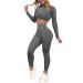 YOFIT Women's Workout Outfit 2 Pieces Seamless High Waist Yoga Leggings with Long Sleeve Crop Top Gym Clothes Set Medium 01b Dotted Pattern - Grey