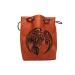 Brown Leather Lite Large Dice Bag with Raven Design - Brown Faux Leather Exterior with Lined Interior - Stands Up on its Own and Holds 400 16mm Polyhedral Dice