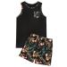 GORGLITTER Men's 2 Pieces Set Floral Print Elastic Waist Shorts Sleeveless Tank Top Outfit Tracksuit Medium Black Floral