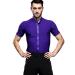 Men Professional Pure Color Stand-Collar Short-Sleeved Modern Dance Latin Ballroom Square Dance Shirts Medium Purple