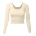 Almere Long Sleeve Top for Women  Contour Double-Lined Seamless Smooth Fabric Sleeved Basic Top w/Low Neck Cut X-Small Cream