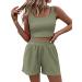 Trendy Queen Two Piece Outfits Women Summer Shorts Sets 2 Piece Sleeveless Matching Lounge Crop Top and High Waisted Shorts Green Medium