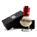 Men Silver Tip Badger Hair Shaving Brush with Shiny Red Base & Holder-New Design