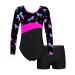 Choomomo Kids Girls Printed Long Sleeve Leotard with Booty Shorts Set for Gymanstics Ballet Dance Night Pegasus 10 Years
