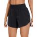 CRZ YOGA Women's Elastic Mid Waisted Running Shorts Liner - 5'' Quick Dry Athletic Sport Workout Track Shorts Zip Pocket Medium Black