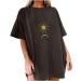 Sun and Moon Print Shirts for Women Vintage Graphic Tees Trendy Plus Size Short Sleeve Western Streetwear Tshirts Tops for Women Sexy Casual-dark Gray XX-Large