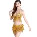 ZLTdream Women's Belly Dance Costume Bra Top with Chest & Hip Scarf with Fringe One Size Gold