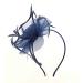 Ladies Feather Aliceband Fascinator Swirl Design Headband Weddings Races Royal Ascot Hair Accessory (Navy Blue)