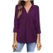 Yck-SAiWed Womens 3/4 Sleeve Blouses Elegant V Neck Turndown Collar Shirts Casual Work Office Solid Color Tunic Tops Purple Large