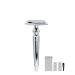 Classic Chrome Double Edge Safety Razor Solid Slim Long Handle with 10 Platinum Super Sharp Blades + Mini Cleaning Brush & Pouch Manual Wet Shaving Gift Set for Men