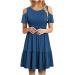 Womens Summer Cold Shoulder Short Sleeve T-Shirt Dress with Pocket High Waist Floral Print Casual Swing Mini Dresses Blue Medium