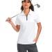 Viodia Women's Golf Shirt Short Sleeve with Zip Up Quick Dry Stretch Tennis Collared Polo Shirts for Women Golf Clothes Large White