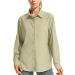 Women's Long Sleeve Safari Clothes UPF 50+ Hiking Fishing Shirts,Sun Protection Quick Dry Light Cooling Shirts Khaki Small