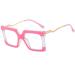 Oversized Square Computer Readers Reading Glasses Eyewear Blue Light Blocking Flat Light Mirror Anti Eye Strain +200 Pink