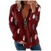 Angxiwan Sweatshirt for Women Zip Up Pullover Tops Casual Feather Printed Outwear Sweatshirts Wine XX-Large