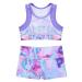 Moily Girls Two Piece Athletic Outfit Short Sleeve Top with Booty Shorts for Gymnastics/Dance/Sports Colorful 10-12 Years