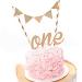 Morndew 2 Set One/1st Cake Toppers Triangle Cake Banner for Kids First Birthday Anniversary Baby Shower Wedding Party Decorations