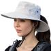 Womens Ponytail Sun Hat UV Protection Mesh Foldable Wide Brim Beach Fishing Hat Pure Beige