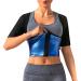 DYUAI Sauna Shrit for Women Sauna Short Sleeve Sauna Sweat Vest Sauna Suit Body Shaper Training Vest Heat Trapping Shirt Top A Blue Lining With Short Sleeve XL(Fit waist 34.3-37.2")
