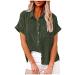 Summer Button Down Shirts for Women 2022 Casual Linen Collared T Shirts Loose Dressy Solid Cute Tees Blouses Tshirts Medium 01 Army Green