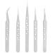 Mesee 5 Pcs Stainless Steel Precision Tweezers Tool Set 9-Hole Anti-Static Tweezer Non-Magnetic Curved & Straight Pointed Tips ESD Tweezer Kit for Eyelash Extension Jewelry Electronics Repair