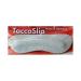 A PAIR OF TACCOSLIP TACCO SLIP FOOTCARE HEEL PROTECTORS. HEEL GRIPS HEEL GRIP SMOOTH AS VELVET. LIGHT GRAY COLOR. SUEDE LIKE TEXTURE. STOPS HEELS FROM SLIPPING. MADE IN GERMANY.