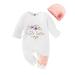 PythJooh Newborn Baby Girl One-Piece Little Sister Onesie Romper Bodysuit Infants Floral Overall Sleepsuit with Floral Hat Outfits for 0-12Months 3-6 Months Little Sister