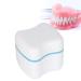 Denture Case, Denture False Teeth Storage Box with Strainer, Denture Cup with Basket Net Container Holder for Travel, Easy to Open, Store and Retainer Cleaning (3 Colors) (Blue)