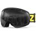 ZIONOR X10 Ski Snowboard Snow Goggles OTG for Men Women Youth Anti-fog UV Protection (VLT 17% Black Frame Black Lens)