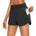 SANTINY Women's Running Shorts with Zip Pockets High Waisted Athletic Workout Gym Shorts for Women with Liner Black Medium