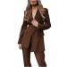 Women's Blazer Suits Two Pieces Business Sets Long Sleeve Belted Sets Jackets Slim Fit Work Pants Office Outfits Brown Large