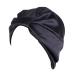 Women s Soft Silky Satin Turban Elastic Wide Band Satin Bonnet Night Sleep Hat Knotted Hair Loss Cap (Black)