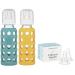 Lifefactory 9oz Glass Baby Bottle 2pk Bundle with 2 Stage 3 Nipples (Kale/Mango)