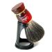 Omega shaving brush in black badger with resin handle and stand.