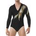 Aislor Men's Long Sleeve V Neck Leotard Bodysuit Shirts Modern Latin Jazz Tango Rumba Dance Costume Black a 3X-Large