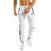 PIDOGYM Men's Athletic Running Sport Jogger Pants Slim Striped Workout Casual Joggers Tapered Sweatpants White Medium