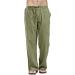 Men's Linen Pants Casual Loose Fit Lightweight Elastic Waist Pants Summer Beach Yoga Long Pants Trousers Medium #B-army Green