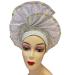 QliHut Luxury Nigerian Aso Oke Headtie Already Made African Headtie Women Headbands Head Wrap Turban Cap Auto Gele Headties Femme Headscarf Headgear Sewing Fabric For Party (White)