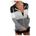 Fall Hoodies for Women Color Block Hooded Sweatshirt Basic Zip-Up Jersey Jacket Long Sleeve Top with Pockets Zip-Front Hoodie Large Gray