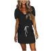 Summer Dresses for Women Casual Short Dresses Sexy V Neck Sun Dresses Striped Splicing Dresses with Pockets Medium Short Sleeve-c-black
