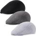 3 Pieces Newsboy Men's Hat Soft Stretch Fit Men Cap Cabbie Driving Cap for Men Black, Dark Grey, Light Grey