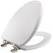Bemis 19170NSLA 000 Alesio Toilet Seat with Brushed Nickel Hinges will Slow Close, Never Loosen and Provide the Perfect Fit, ELONGATED, High Density Enameled Wood, White 1 Pack Elongated Brushed Nickel Hinge White